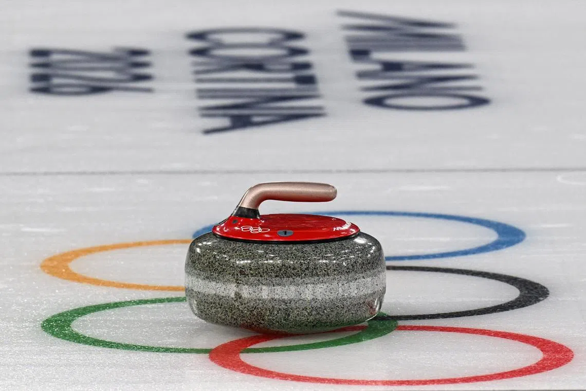 Milano Cortina 2026 Olympics - Curling - Women's Bronze Medal Game - Canada vs United States - Cortina Curling Olympic Stadium, Cortina d'Ampezzo, Italy - February 21, 2026. General view of a curling stone during the women's bronze medal match between Canada and United States REUTERS/Jennifer Lorenzini