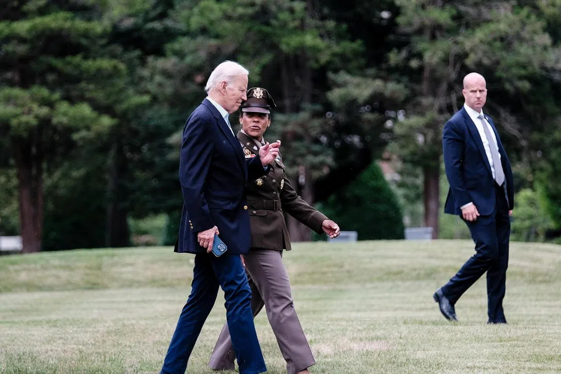 President Joe Biden boards Marine One at Fort Lesley J. McNair in Washington, on Friday, June 30, 2023. 