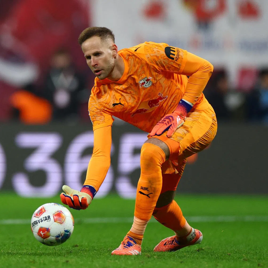 Soccer Football - Bundesliga - RB Leipzig v Eintracht Frankfurt - Red Bull Arena, Leipzig, Germany - December 6, 2025 RB Leipzig's Peter Gulacsi in action REUTERS/Lisi Niesner