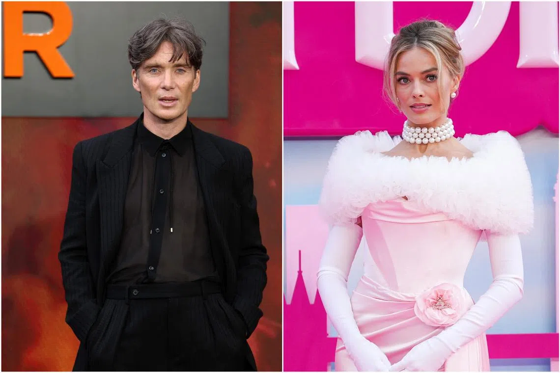 Cillian Murphy plays J. Robert Oppenheimer in Oppenheimer and Margot Robbie plays Barbie. in Barbie.