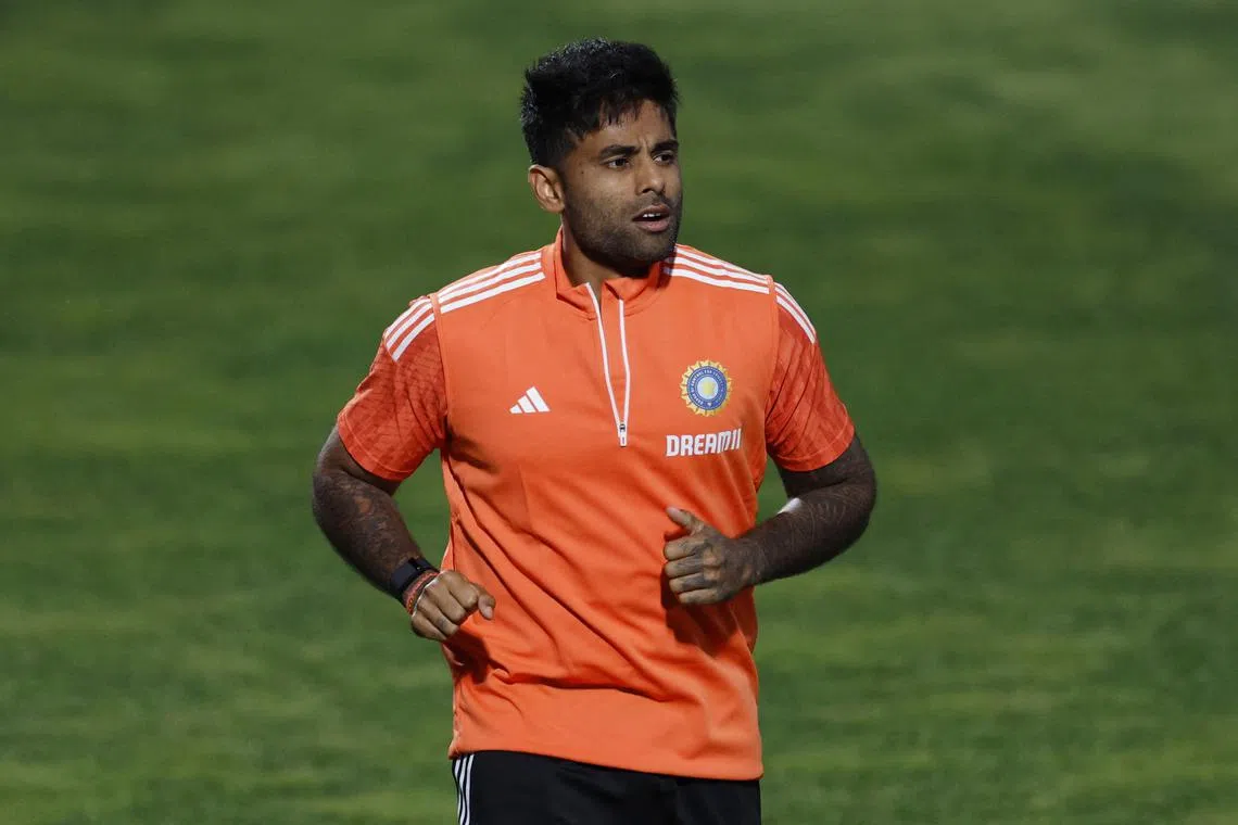 FILE PHOTO: Cricket - ICC Cricket World Cup 2023 - India Practice - Himachal Pradesh Cricket Association Stadium, Dharamsala, India - October 21, 2023  India's Suryakumar Yadav during practice REUTERS/Adnan Abidi