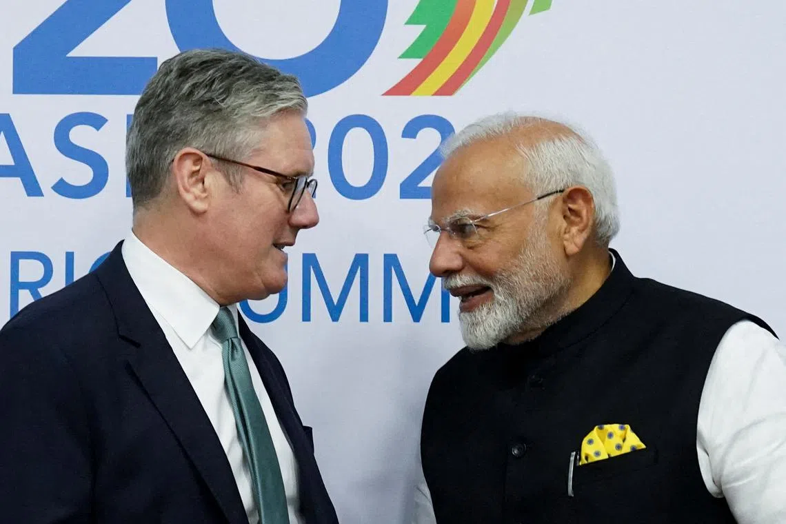 FILE PHOTO: Britain's Prime Minister Sir Keir Starmer attends a bilateral meeting with India's Prime Minister Narendra Modi on the sidelines of the G20 summit at the Museum of Modern Art in Rio de Janeiro, Brazil. Picture date: Monday November 18, 2024. Stefan Rousseau/Pool via REUTERS/File Photo