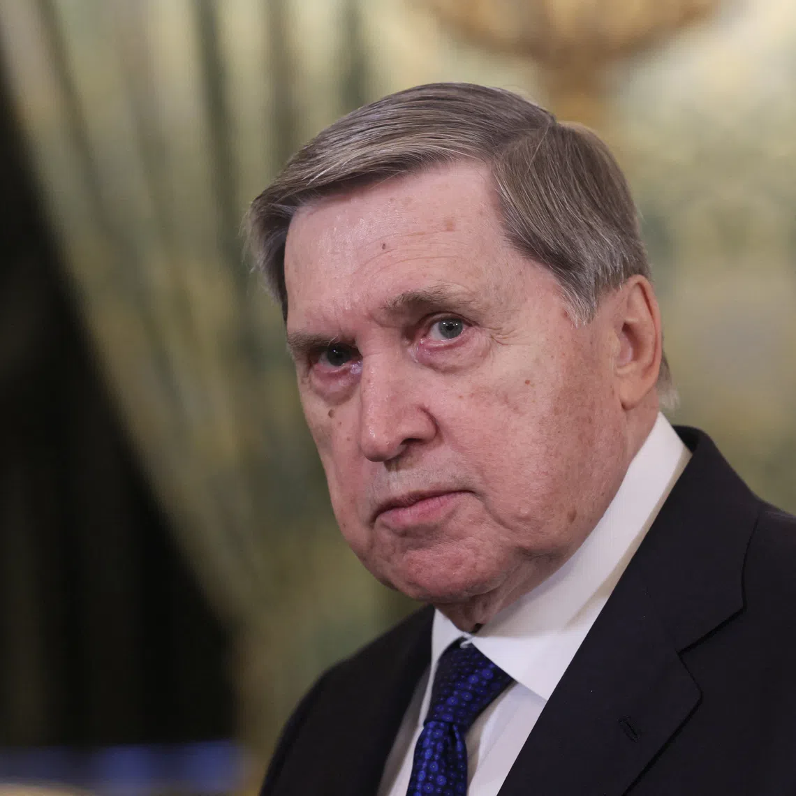 Russian foreign policy presidential aide Yuri Ushakov attends a meeting of Russian President Vladimir Putin and Syrian President Ahmed al-Sharaa at the Kremlin in Moscow, Russia, 28 January 2026.    MAXIM SHIPENKOV/Pool via REUTERS