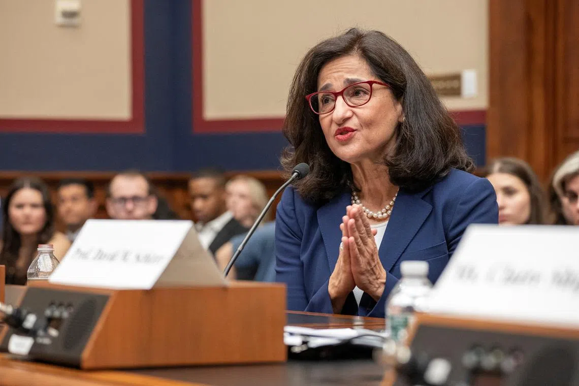 Columbia University President Nemat "Minouche" Shafik testifies before a House Education and the Workforce Committee hearing on Capitol Hill in Washington, on April 17.