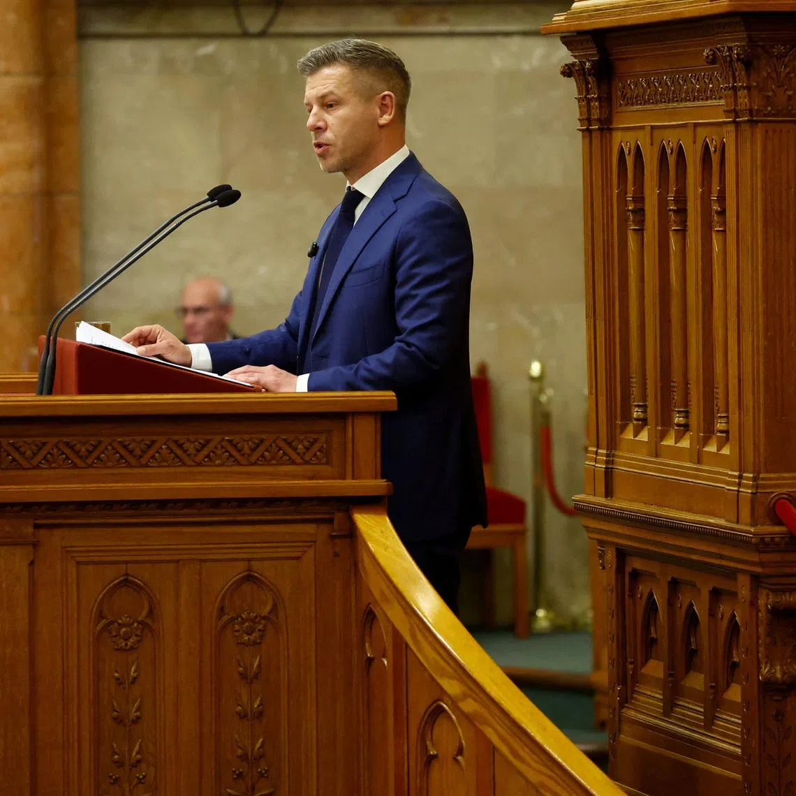 Hungarian Prime Minister Peter Magyar delivers a speech during a plenary session in the Parliament, in Budapest, Hungary, May 26, 2026. REUTERS/Bernadett Szabo