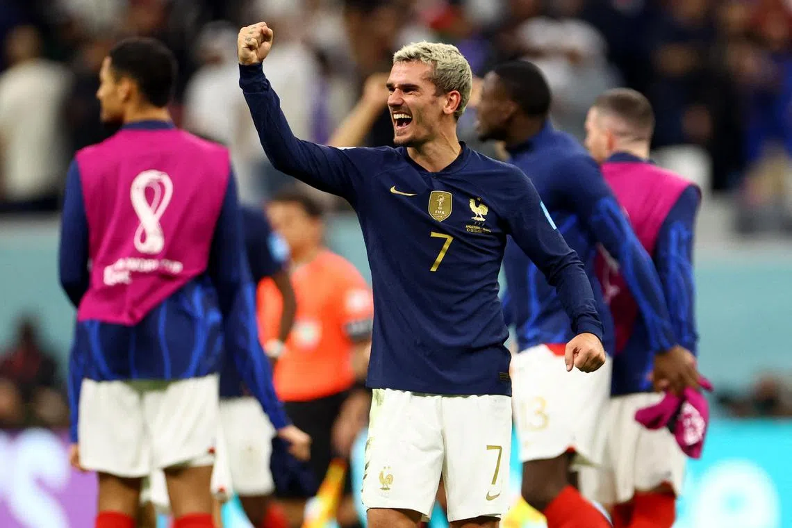 Soccer Football - FIFA World Cup Qatar 2022 - Quarter Final - England v France - Al Bayt Stadium, Al Khor, Qatar - December 11, 2022
France's Antoine Griezmann celebrates after the match as France progress to the semi finals REUTERS/Hannah Mckay