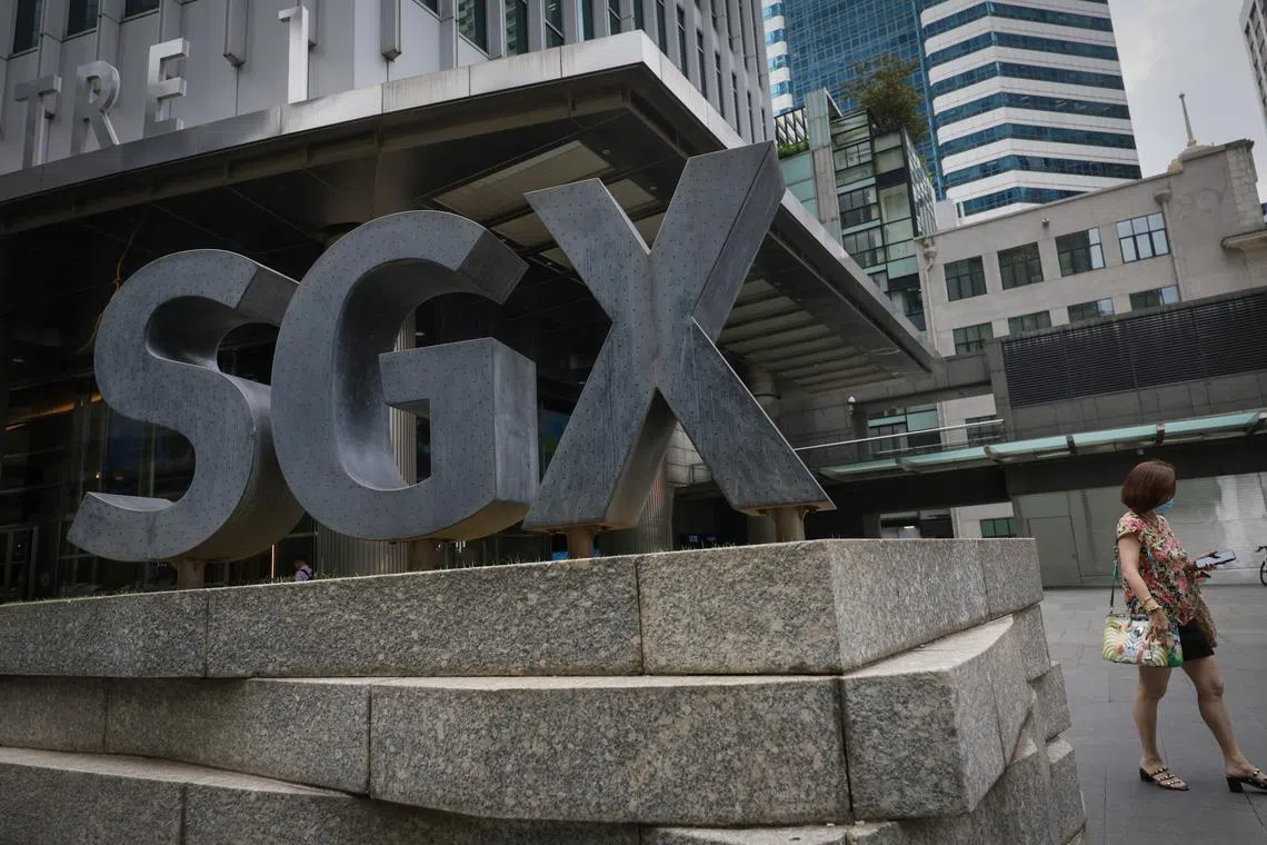 ST20240212_202461897281: Gin Tay/ pixgeneric/ Generic photo of SGX logo along Shenton Way on Feb 9 , 2024. Can use for stories on finance, business, trusted securities, insight, global market, investment, trading, stocks