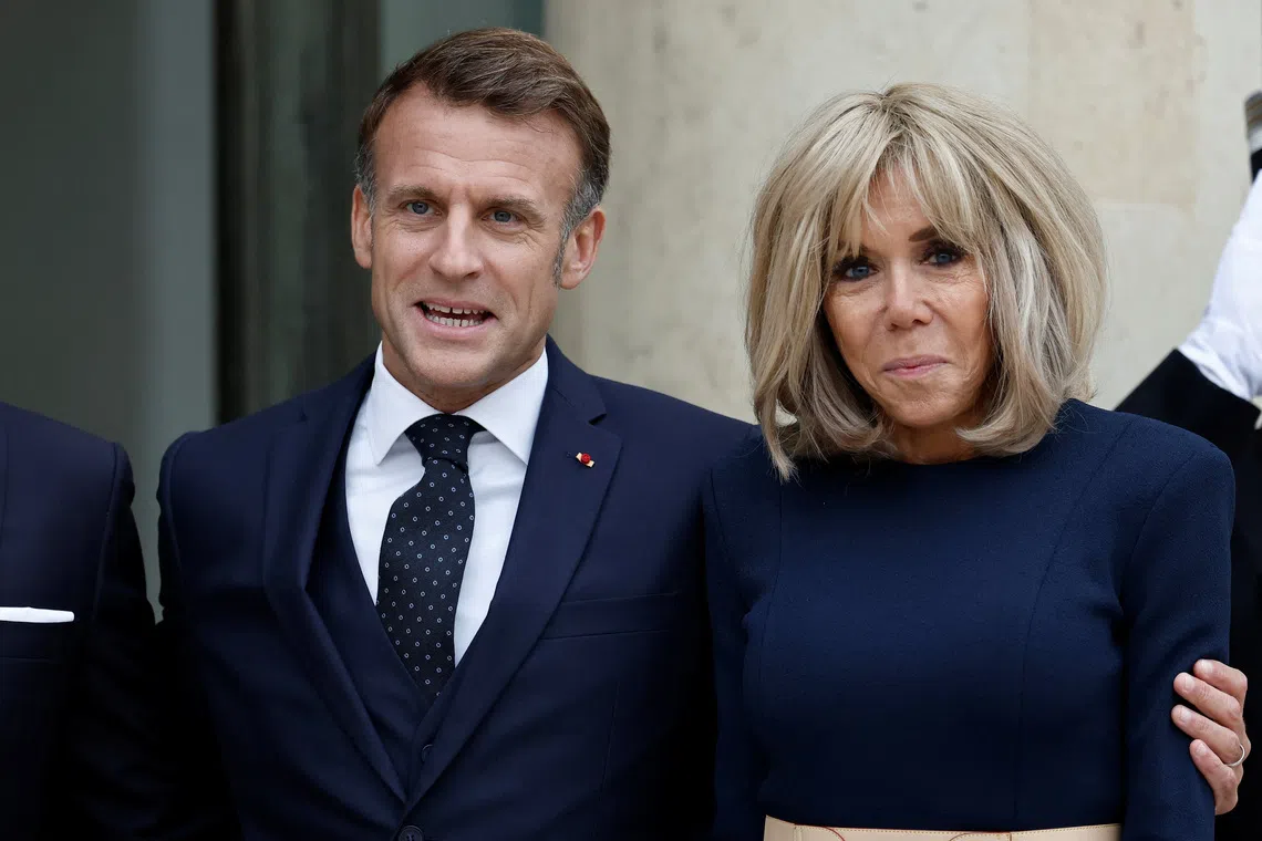 French President Emmanuel Macron and his wife, Brigitte Macron, first met when he was 15, and she was a teacher at his secondary school in Amiens.