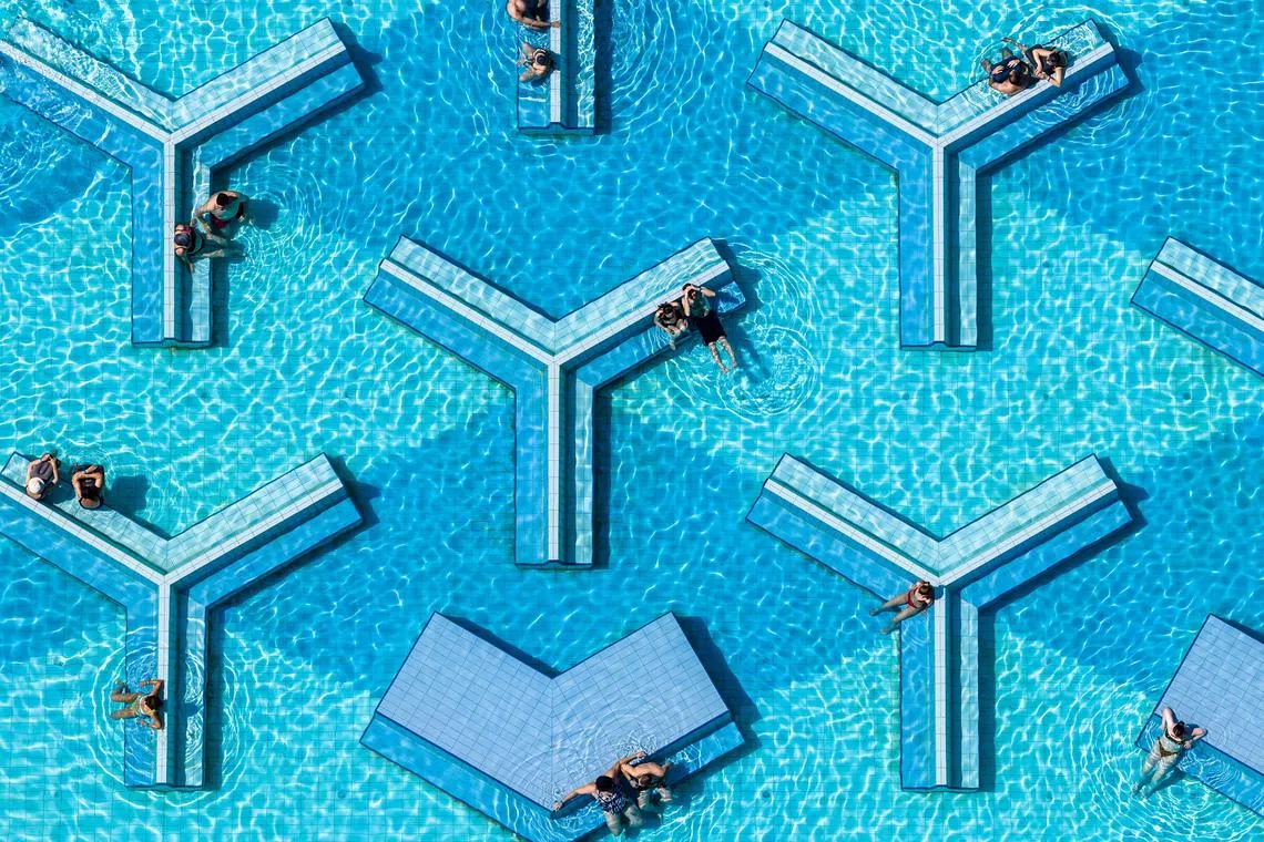 A drone view shows people cooling themselves in a pool amid a heatwave in Budapest, Hungary, June 27, 2026. REUTERS/Marton Monus TPX IMAGES OF THE DAY