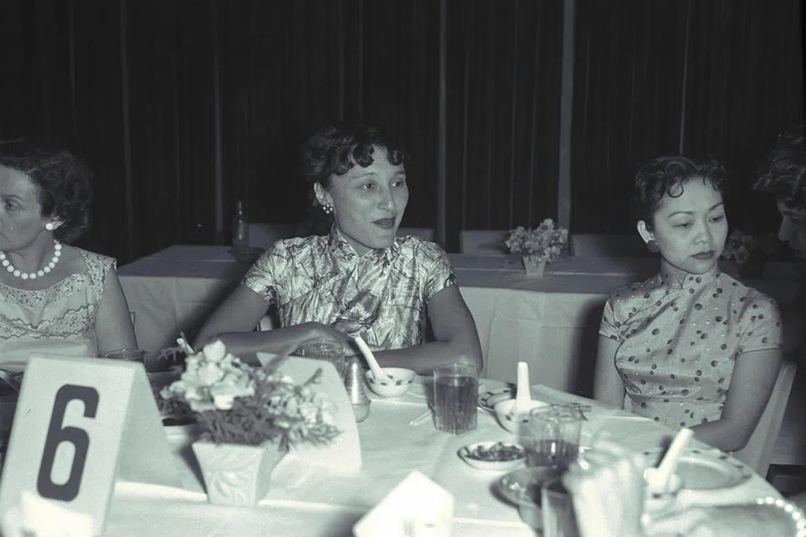 Author Han Suyin (centre) at the Cathay Restaurant in a photo dated to 1957. 