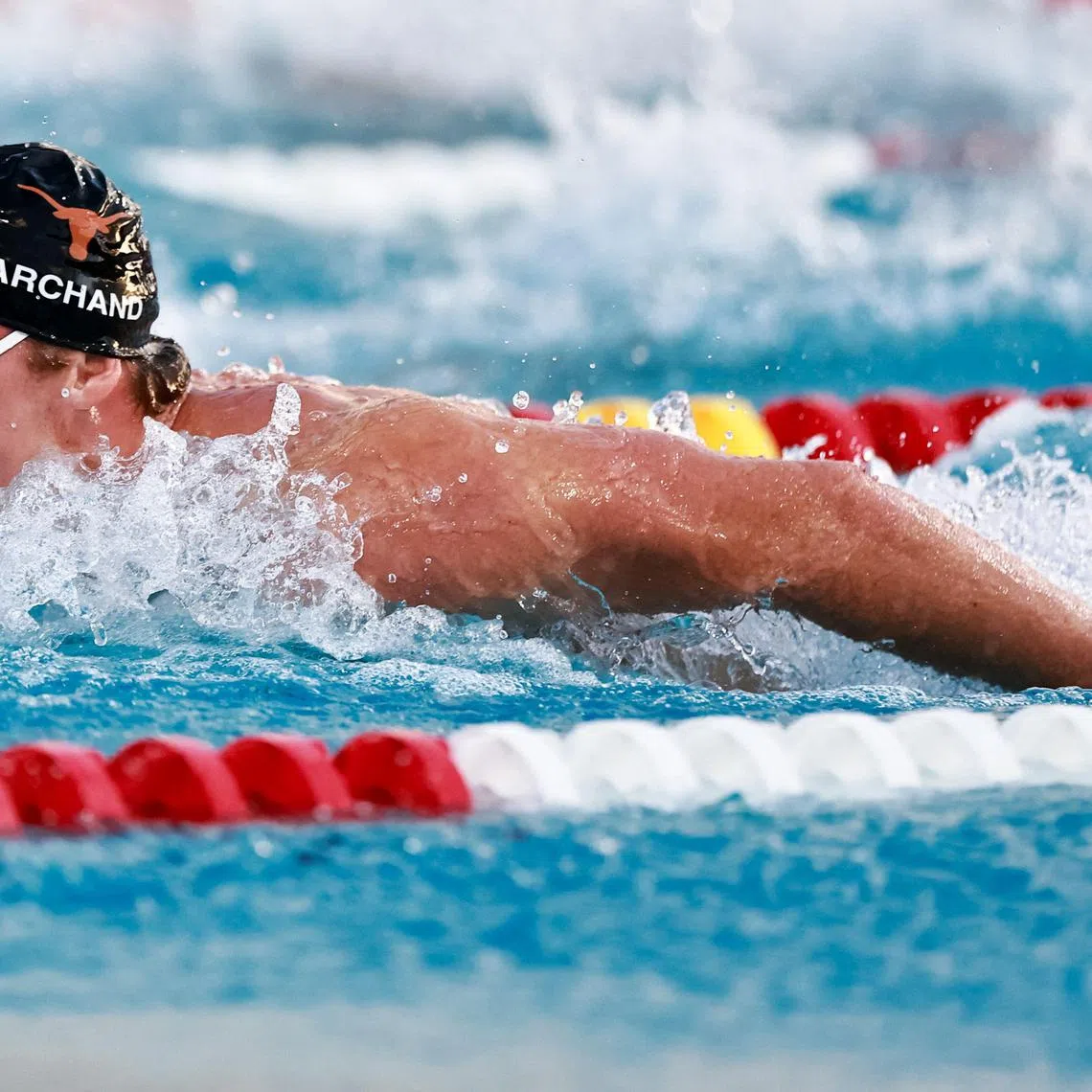 Leon Marchand competing in the men's 400m individual medley at Fort Lauderdale Aquatic Centre on May 2, 2025.
