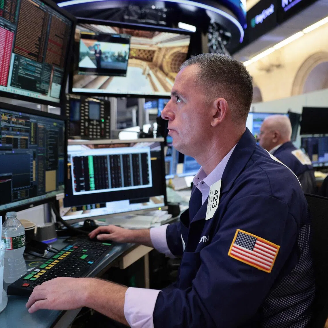 Traders working on the floor of the New York Stock Exchange, during morning trading on June 4,  in New York City. 