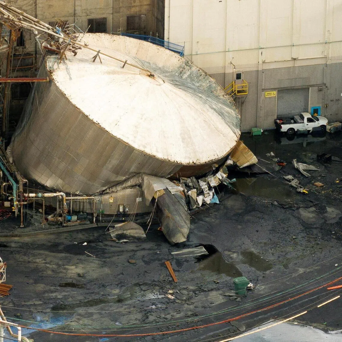 The ruptured tank contained about 3.4 million litres of white liquor.