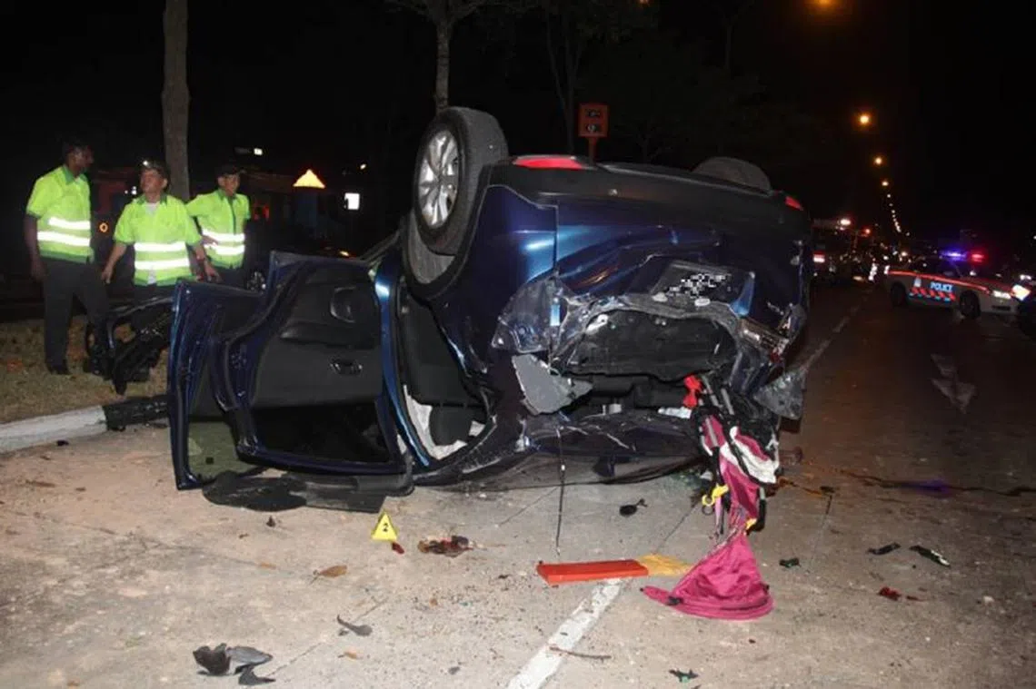 A speeding car driver lost control of his vehicle and collided with a motorcyclist heading home from work in Woodlands in August 2017.