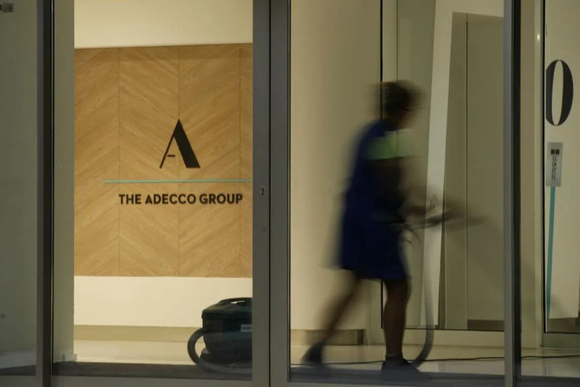 The logo of Swiss Adecco Group is seen at its headquarters in Zurich, Switzerland October 30, 2018. Picture taken October 30, 2018. REUTERS/Arnd Wiegmann/File Photo