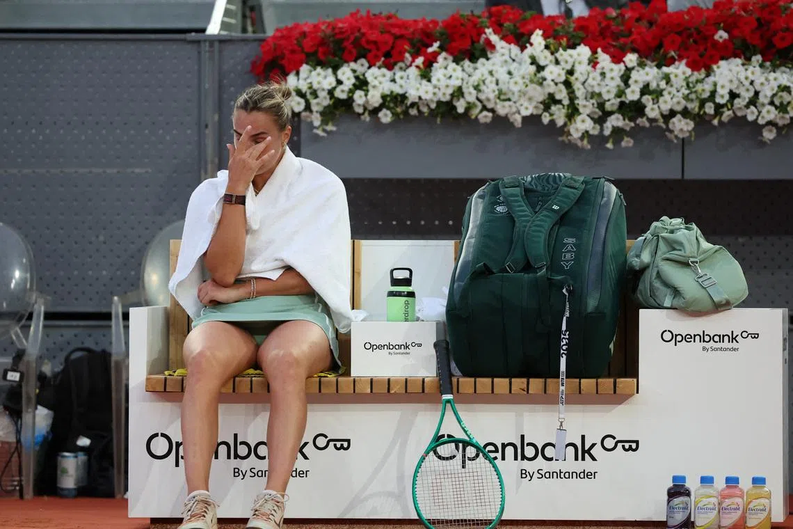 Belarus' Aryna Sabalenka during her quarter final match against Hailey Baptiste of the US.