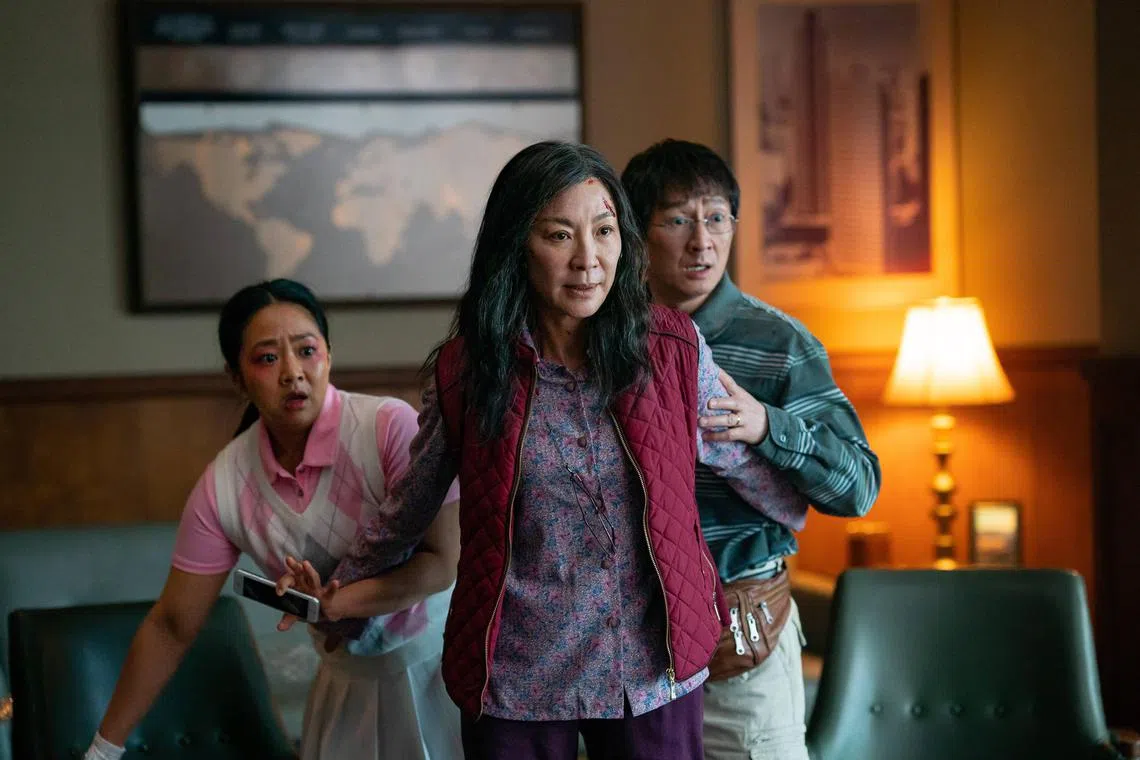 Everything Everywhere All At Once starring (from left) Stephanie Hsu, Michelle Yeoh and Ke Huy Quan.