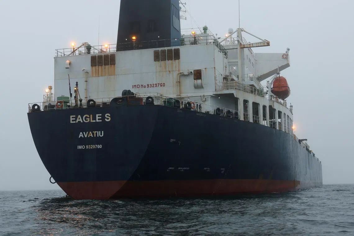 Oil tanker Eagle S is moored at sea off the coast of Porkkala, Finland December 27, 2024. Pete Aarre-Ahtio / Ilta-Sanomat via REUTERS