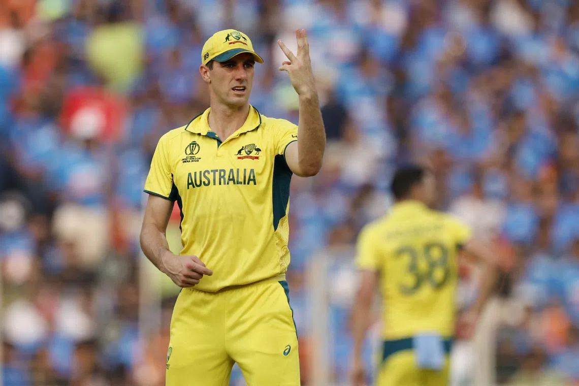 FILE PHOTO: Cricket - ICC Cricket World Cup 2023 - Final - India v Australia - Narendra Modi Stadium, Ahmedabad, India - November 19, 2023 Australia's Pat Cummins gestures REUTERS/Adnan Abidi