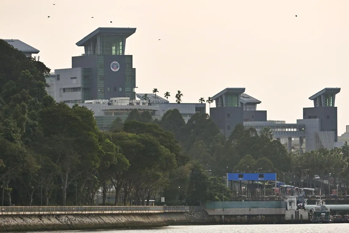 Woodlands Checkpoint as viewed from Woodlands Jetty in Woodlands Waterfront Park on Oct 28, 2024.