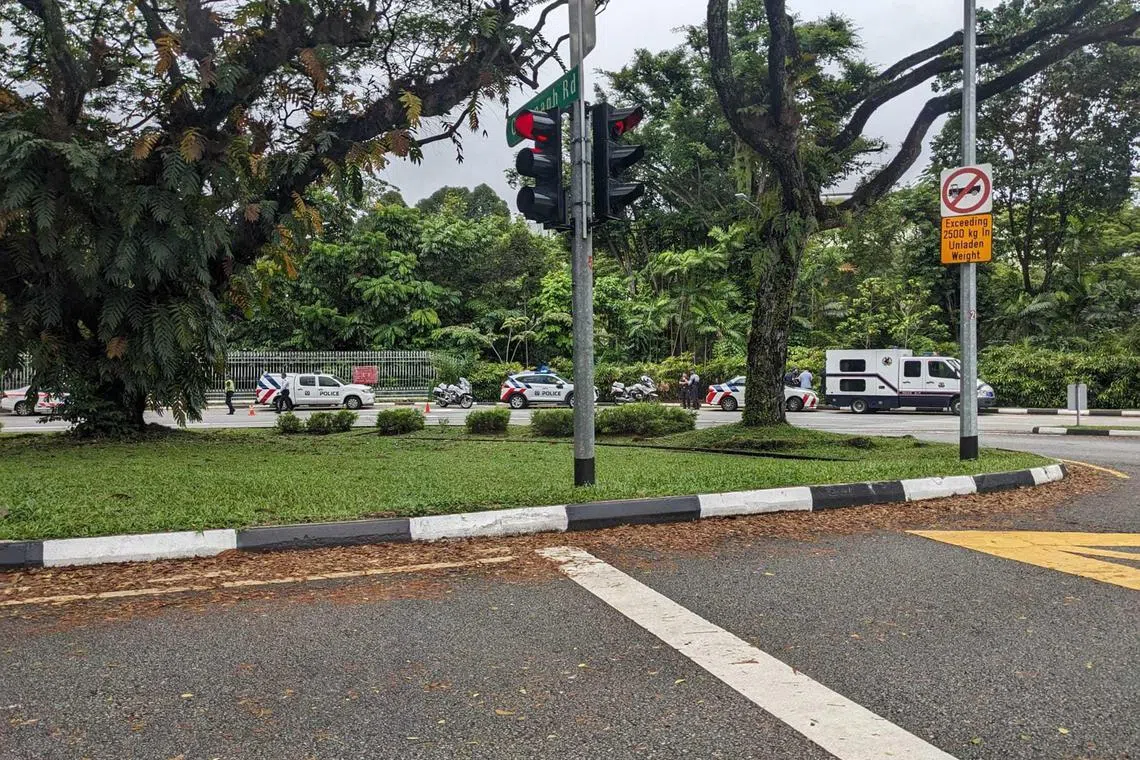 A car skidded off the road near Istana early this morning.

PHOTO: ST Reader