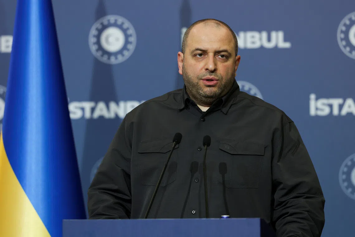 Secretary of Ukraine's National Security and Defence Council Rustem Umerov speaks during a press conference after the third round of peace talks between Russia and Ukraine at Ciragan Palace in Istanbul, Turkey, July 23, 2025. REUTERS/Murad Sezer