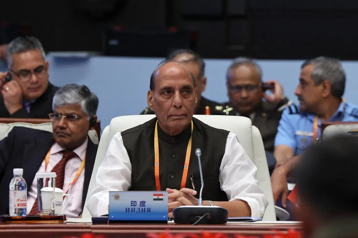 India's Defence Minister Rajnath Singh attends the Shanghai Cooperation Organisation (SCO) Defence Ministers' Meeting in Qingdao, Shandong province, China June 26, 2025. REUTERS/Florence Lo