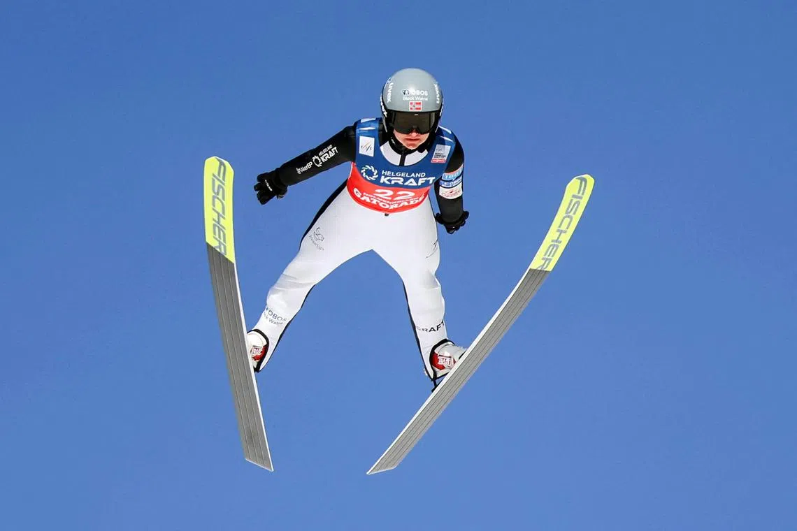 FILE PHOTO: Nordic Combined - FIS Nordic Combined World Cup - Holmenkollen, Oslo, Norway - March 15, 2025 Norway's Gyda Westvold Hansen in action during the Women's Individual Gundersen HS134 Christoffer Andersen/NTB via REUTERS/File photo