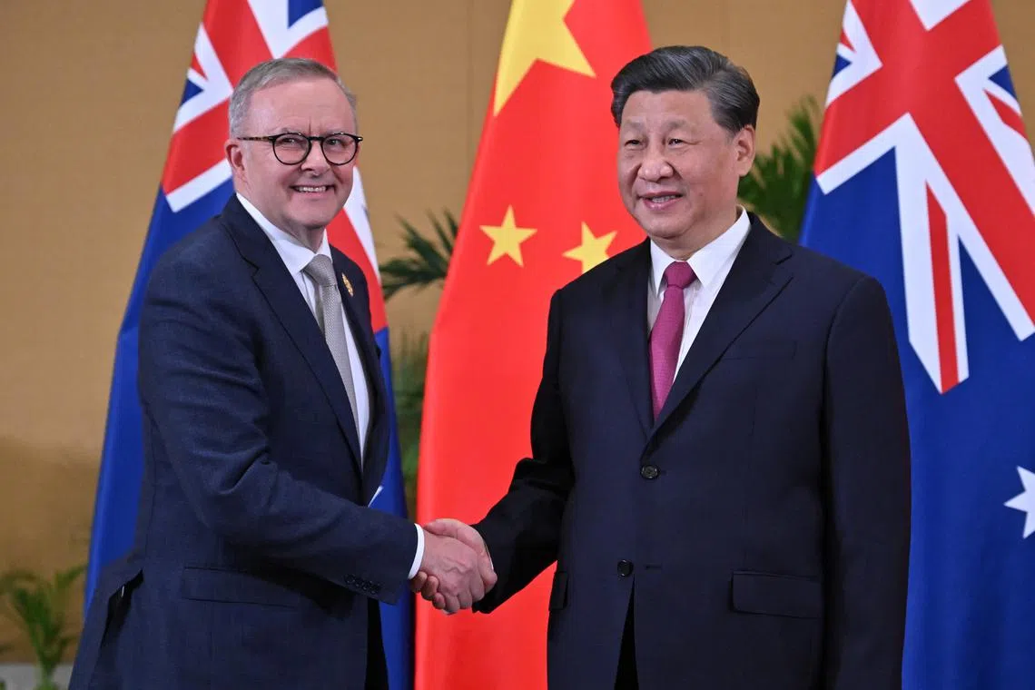 Australia's Prime Minister Anthony Albanese and China's President Xi Jinping shook hands prior to a bilateral meeting on the sidelines of the G-20 Leaders' Summit in Bali, Indonesia.