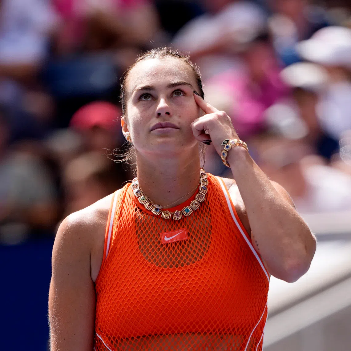 Tennis - U.S. Open - Flushing Meadows, New York, United States - September 4, 2026 Belarus' Aryna Sabalenka reacts during her third round match against Uzbekistan's Kamilla Rakhimova REUTERS/Eduardo Munoz