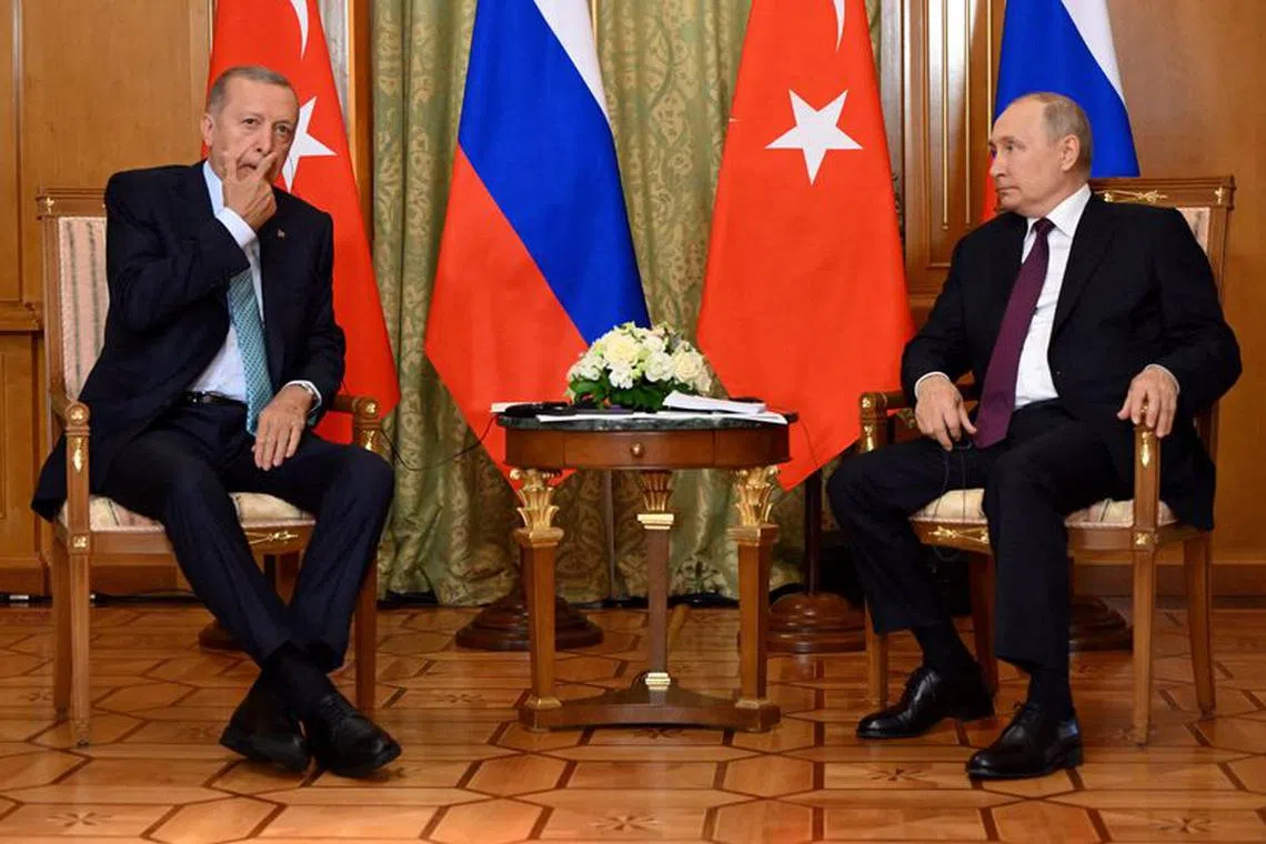 FILE PHOTO: Russian President Vladimir Putin attends a meeting with Turkish President Tayyip Erdogan in Sochi, Russia, September 4, 2023. Sputnik/Sergei Guneev/Pool via REUTERS/File Photo