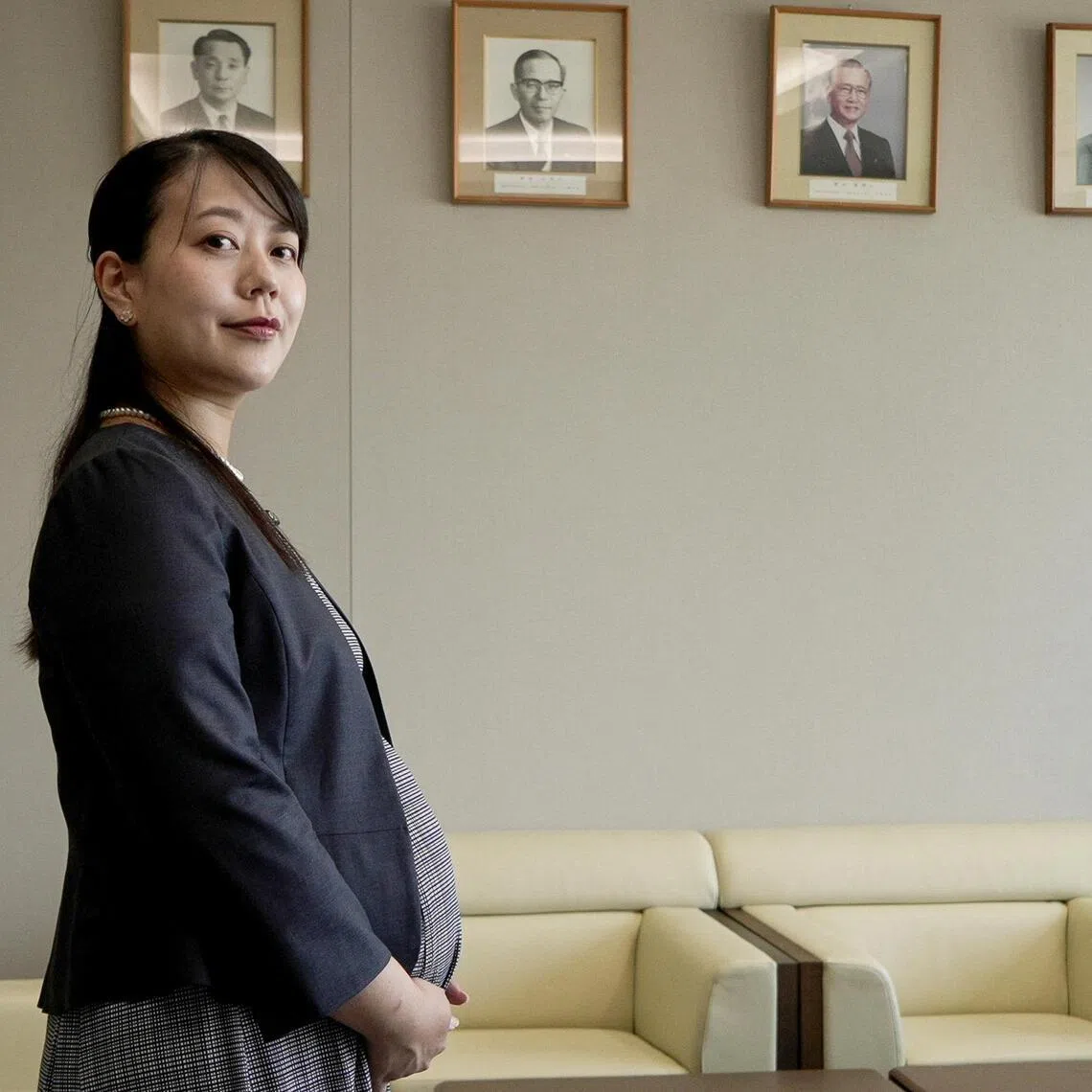 Yawata city mayor, Shoko Kawata, six weeks pregnant, poses for a picture during an interview with Reuters at the city hall in Yawata, Kyoto Prefecture, Japan, July 17, 2026. REUTERS/Joseph Campbell