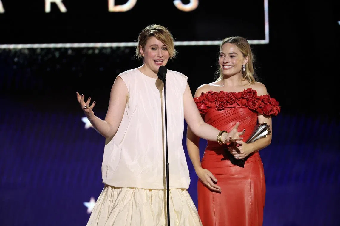 Greta Gerwig and Margot Robbie receive the Best Comedy Award for 'Barbie,' during the 29th Annual Critics Choice Awards in Santa Monica, California, U.S., January 14, 2024. REUTERS/Mario Anzuoni