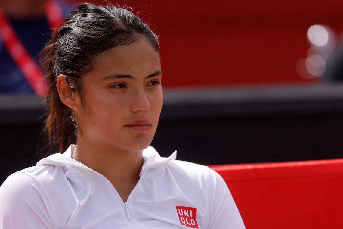 FILE PHOTO: Tennis - Queen's Club Championships - Queen's Club, London, Britain - June 14, 2026 Britain's Emma Raducanu looks dejected after losing her final match against Croatia's Donna Vekic Action Images via Reuters/Andrew Couldridge/File Photo