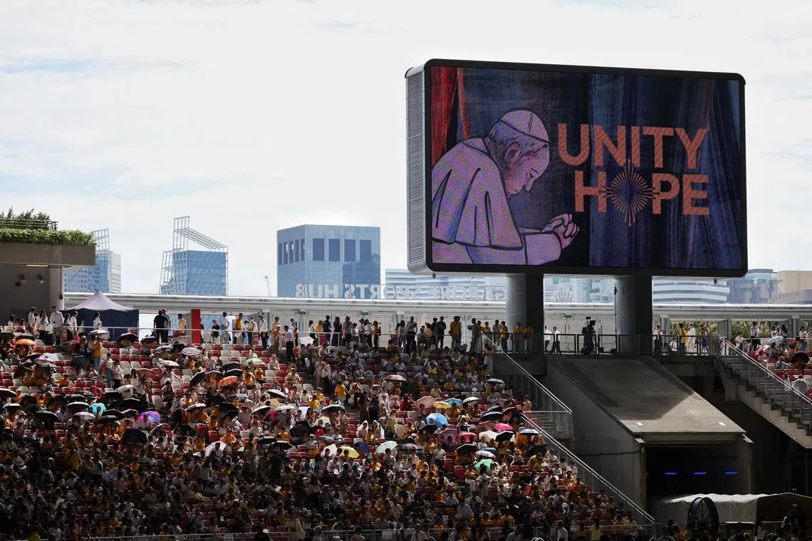 More than 50,000 people who gathering for the Papal Mass at the National Stadium on Sept 12, 2024.