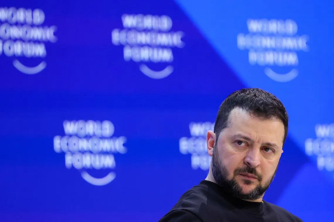 Ukrainian President Volodymyr Zelensky addressed the World Economic Forum in Davos, Switzerland, on Jan 16.