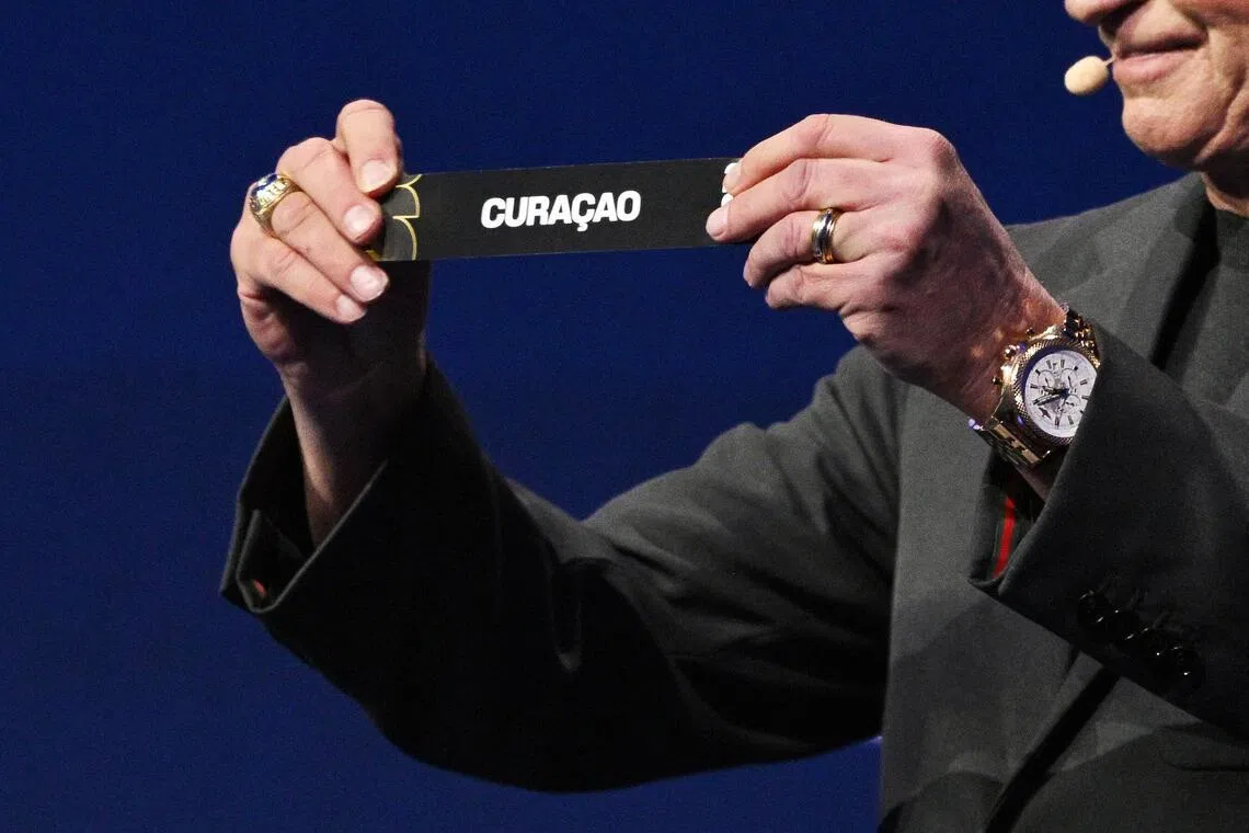 Curacao's name being shown during the World Cup draw.