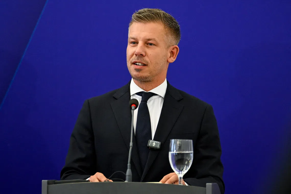 FILE PHOTO: Hungarian Prime Minister Peter Magyar takes part in a press conference at Bratislava Castle, Bratislava, Slovakia, September 10, 2026. REUTERS/Radovan Stoklasa/File Photo