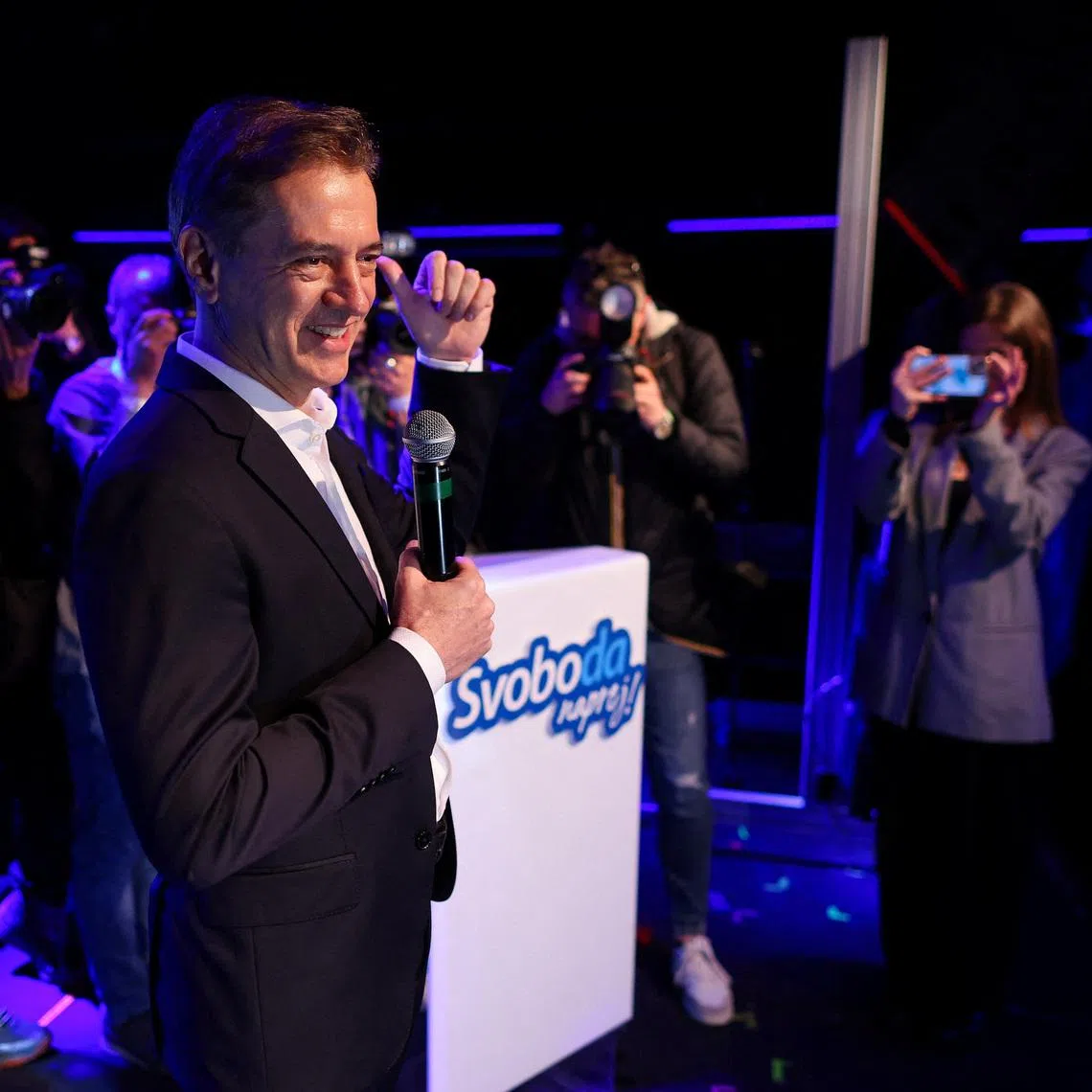 Slovenia's Prime Minister Robert Golob delivers a statement after the polls closed on the day of parliamentary elections in Ljubljana, Slovenia, March 22, 2026. REUTERS/Antonio Bronic