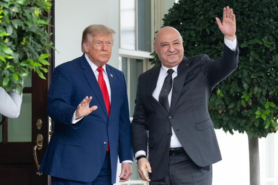 US President Donald J Trump welcomes Lebanese President Joseph Aoun at the White House on July 21.