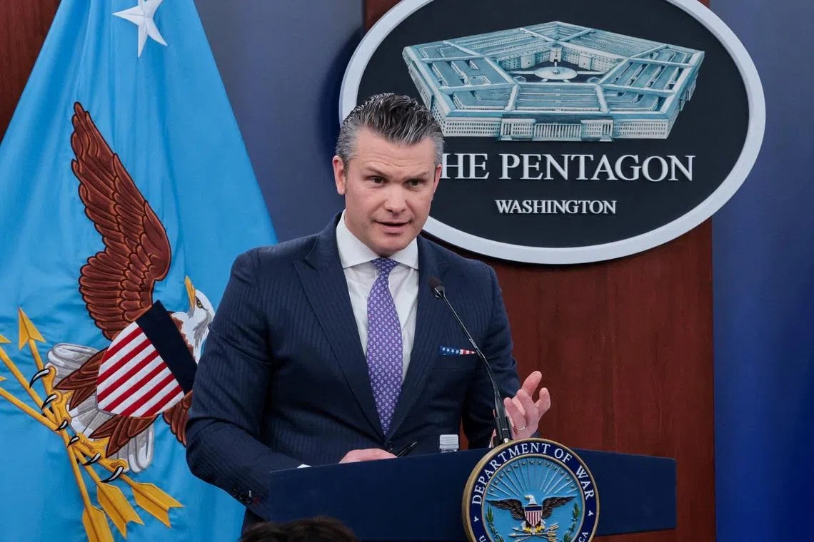 U.S. Secretary of Defense Pete Hegseth attends a briefing held with Chairman of the Joint Chiefs of Staff General Dan Caine (not pictured), amid the U.S.-Israeli conflict with Iran, at the Pentagon in Washington, D.C., U.S., March 31, 2026. REUTERS/Jonathan Ernst