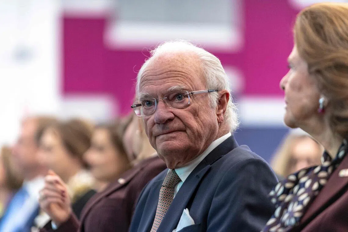 NATO member Sweden carried out a war simulation exercise involving King Carl XVI Gustaf, seen here with Sweden's Queen Silvia in Canada on Nov 20. The exercise also involved Sweden's crown princess, Victoria.