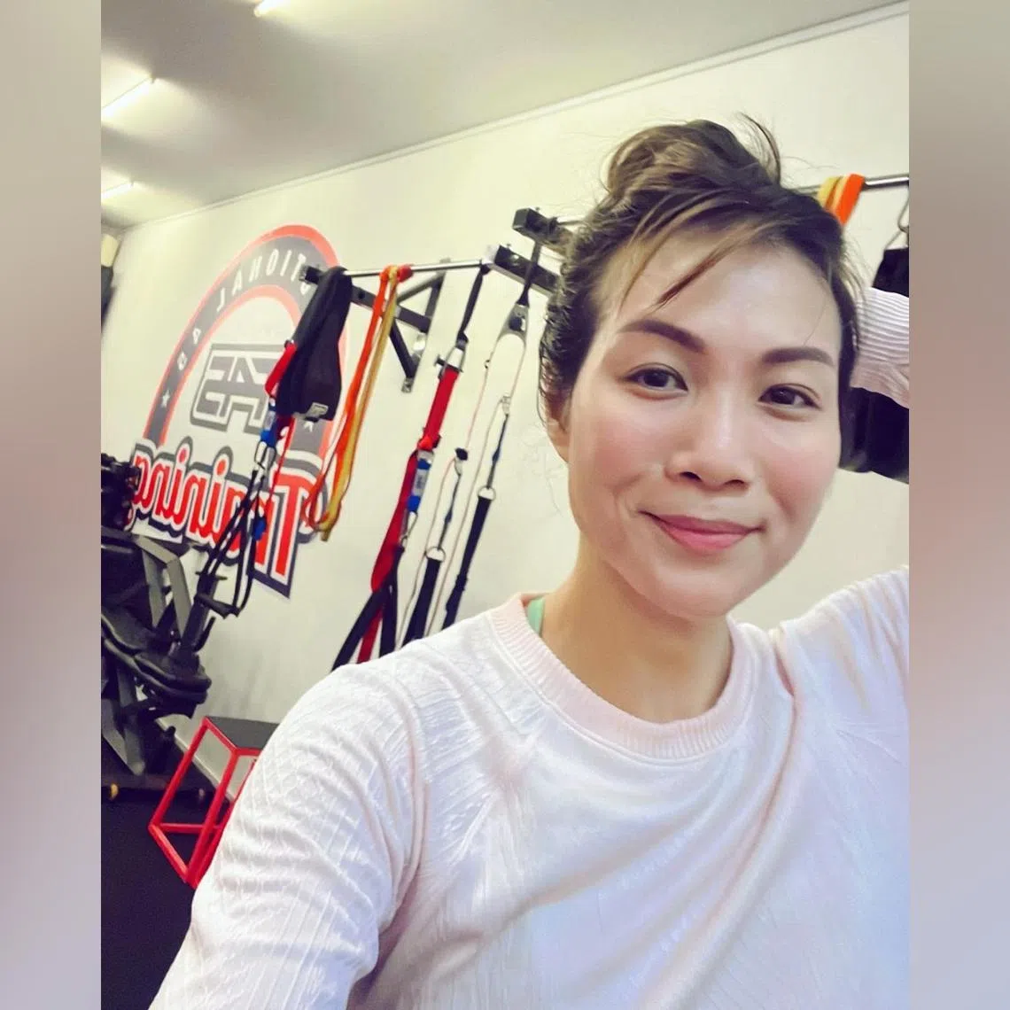 Radio deejay Carrie Chong getting an early morning workout at a F45 gym.