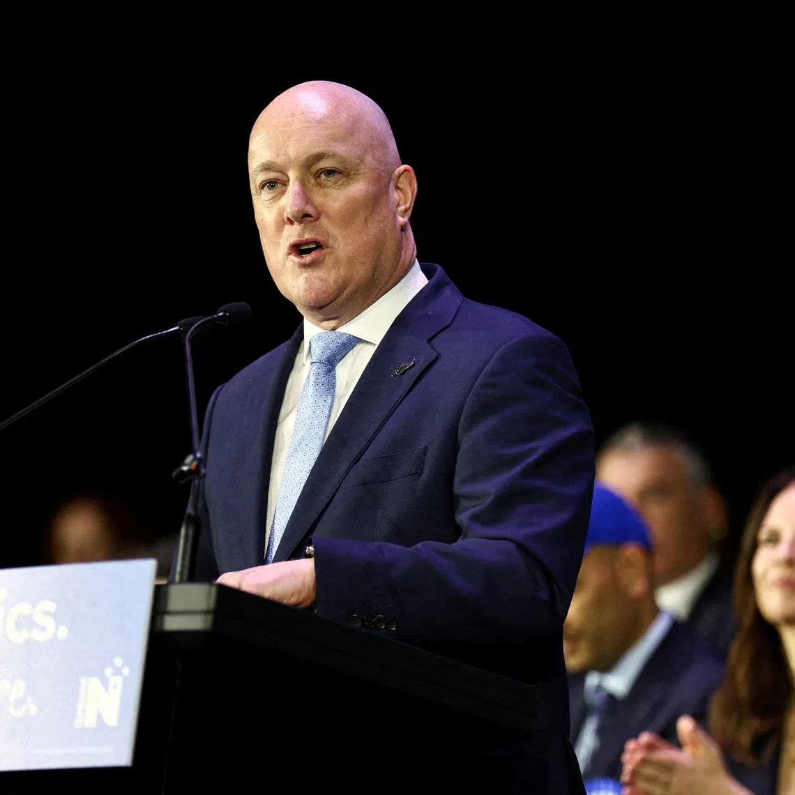 FILE PHOTO: New Zealand's Prime Minister and Leader of the National Party, Christopher Luxon, speaks at the New Zealand National Party's election campaign launch in Auckland, New Zealand, September 27, 2026. REUTERS/David Rowland/File Photo