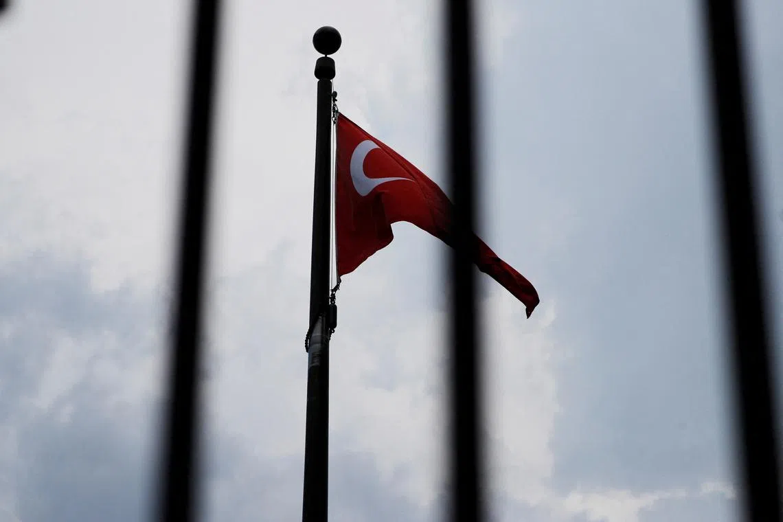 FILE PHOTO: The Turkish flag flies at the Embassy of Turkey in Washington, U.S., August 6, 2018.     REUTERS/Brian Snyder/File Photo