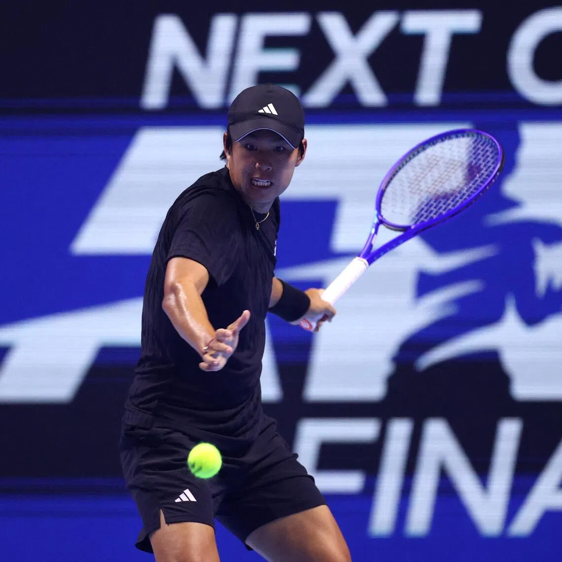 Learner Tien of the US in action during the final against Belgium's Alexander Blockx.