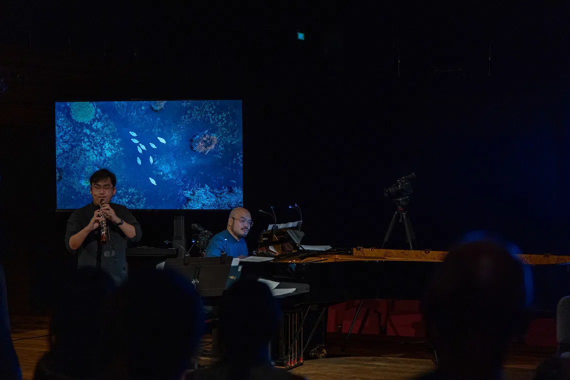Singaporean oboist Howard Ng (left) and Bangkok-based Thai pianist Akkra Yeunyonghattaporn performed at the Yong Siew Toh Conservatory’s Alumni Series on Sept 1.