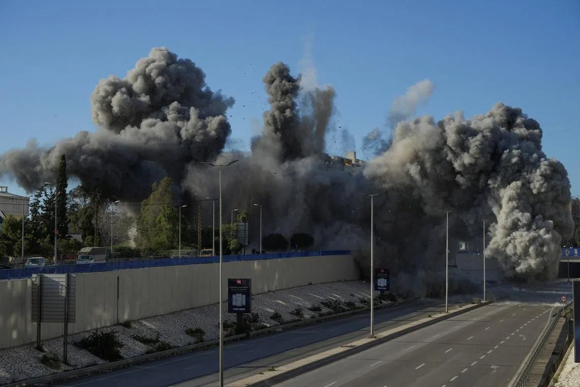 An explosion takes place in a building following an Israeli strike, amid escalating hostilities between Israel and Hezbollah, as the U.S.-Israel conflict with Iran continues, in Beirut, Lebanon, March 31, 2026. REUTERS/Mohammad Yassine
