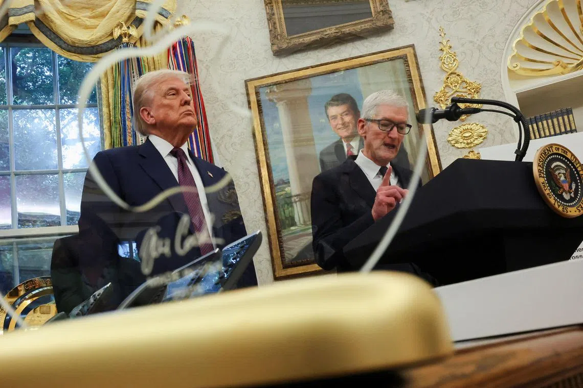 US President Donald Trump and Apple CEO Tim Cook announced a fresh US$100 billion investment plan from the Oval Office.