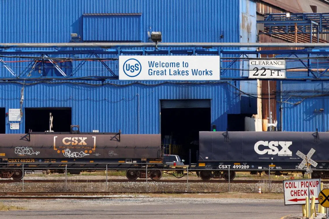 Train cars are seen in front of the Great Lakes Works US Steel plant in River Rouge, Michigan, US, on Sept 11, 2024.